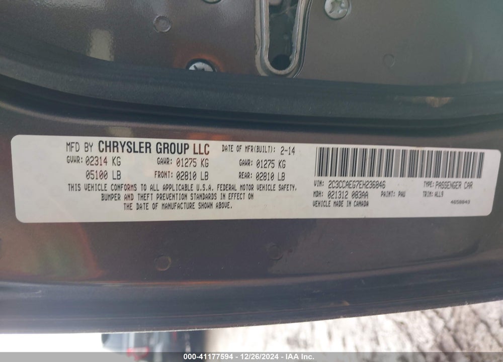 2014 CHRYSLER 300C VIN: 2C3CCAEG7EH236846