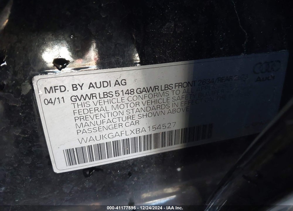 2011 AUDI S4 VIN: WAUKGAFLXBA154527