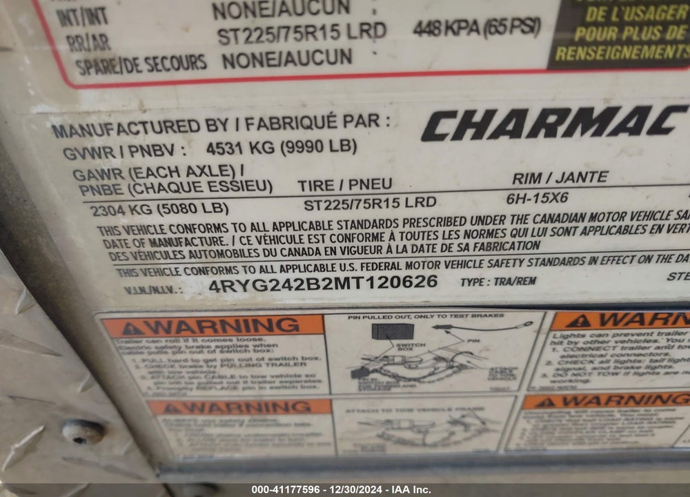2021 CHARMAC TRAILERS --- VIN: 4RYG242B2MT120626