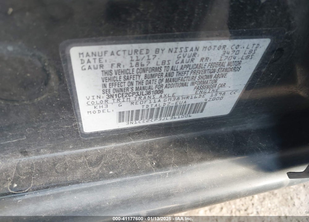 2018 NISSAN VERSA NOTE VIN: 3N1CE2CP3JL361006