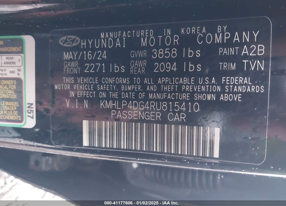 2024 HYUNDAI ELANTRA LIMITED VIN: KMHLP4DG4RU815410