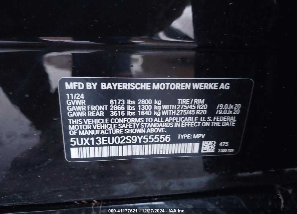 2025 BMW X5 SDRIVE40I VIN: 5UX13EU02S9Y55556