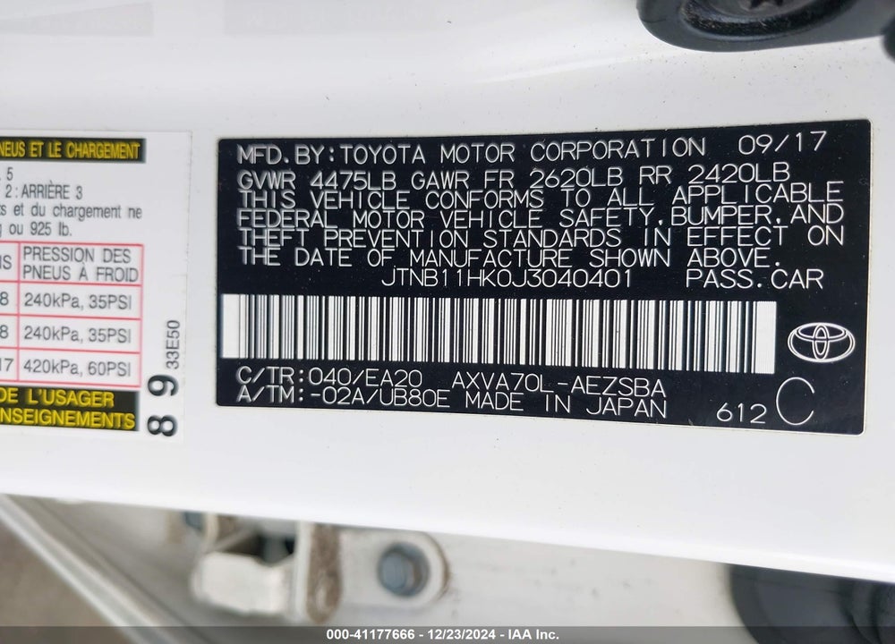 2018 TOYOTA CAMRY SE VIN: JTNB11HK0J3040401