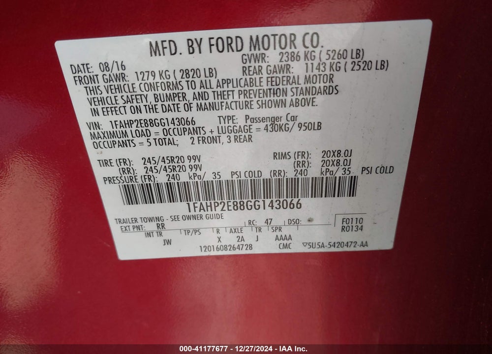 2016 FORD TAURUS SEL VIN: 1FAHP2E88GG143066
