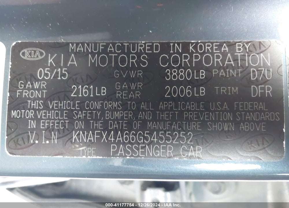 2016 KIA FORTE LX VIN: KNAFX4A66G5455252