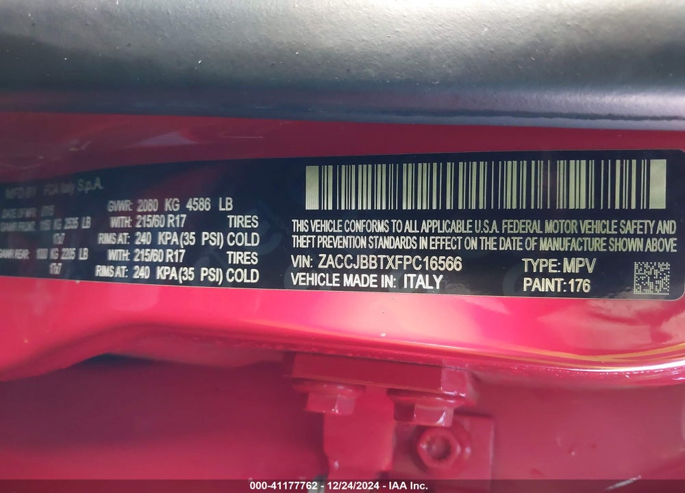 2015 JEEP RENEGADE LATITUDE VIN: ZACCJBBTXFPC16566