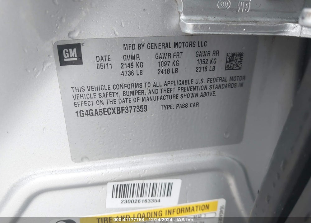 2011 BUICK LACROSSE CX VIN: 1G4GA5ECXBF377359