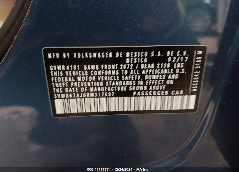 2017 VOLKSWAGEN JETTA 1.4T SE VIN: 3VWB67AJ8HM317537