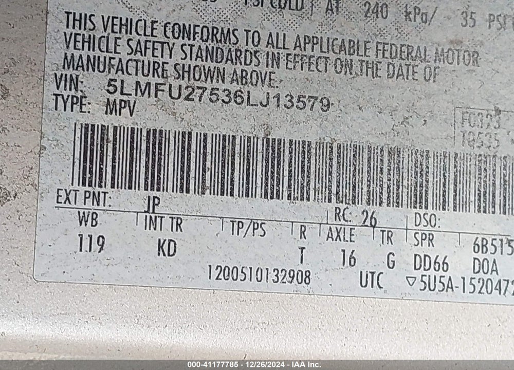 2006 LINCOLN NAVIGATOR LUXURY/ULTIMATE VIN: 5LMFU27536LJ13579