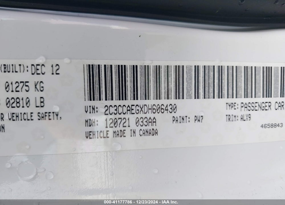 2013 CHRYSLER 300C VIN: 2C3CCAEGXDH606430