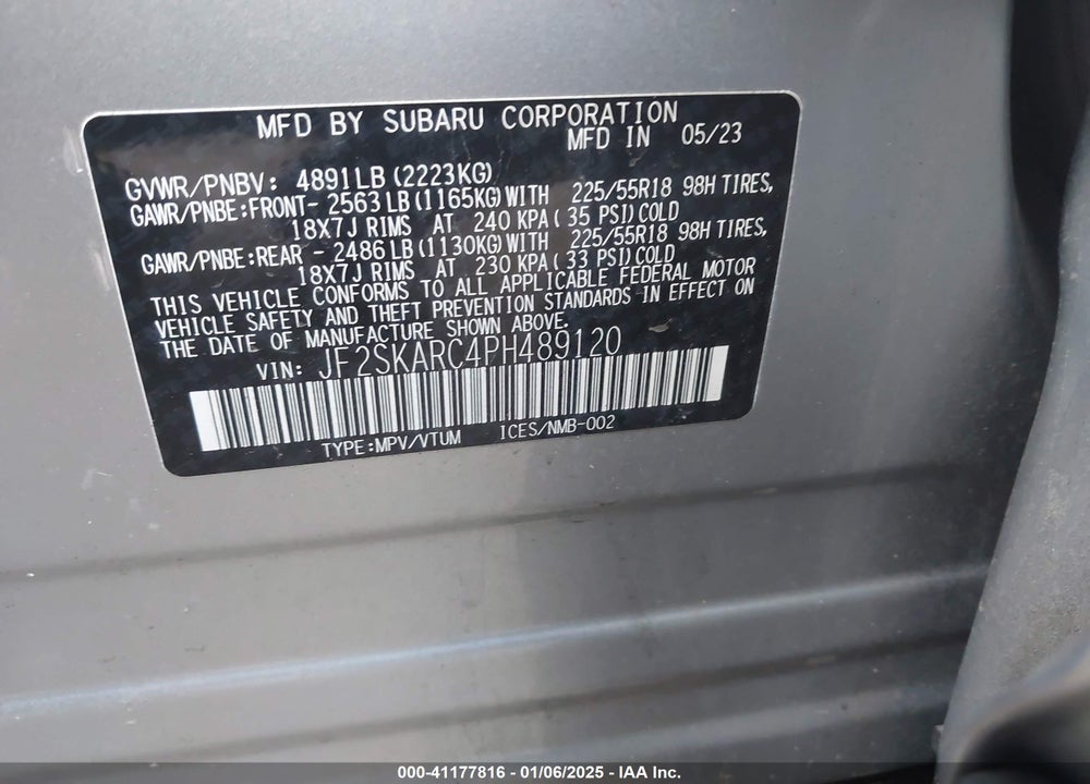 2023 SUBARU FORESTER VIN: JF2SKARC4PH489120