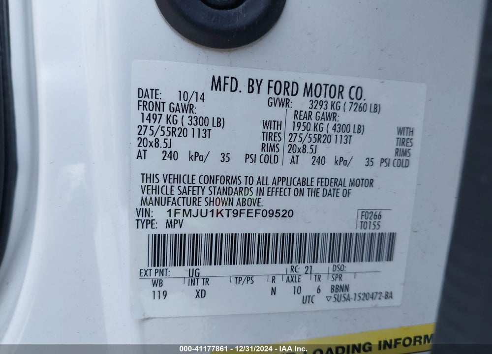 2015 FORD EXPEDITION LIMITED VIN: 1FMJU1KT9FEF09520