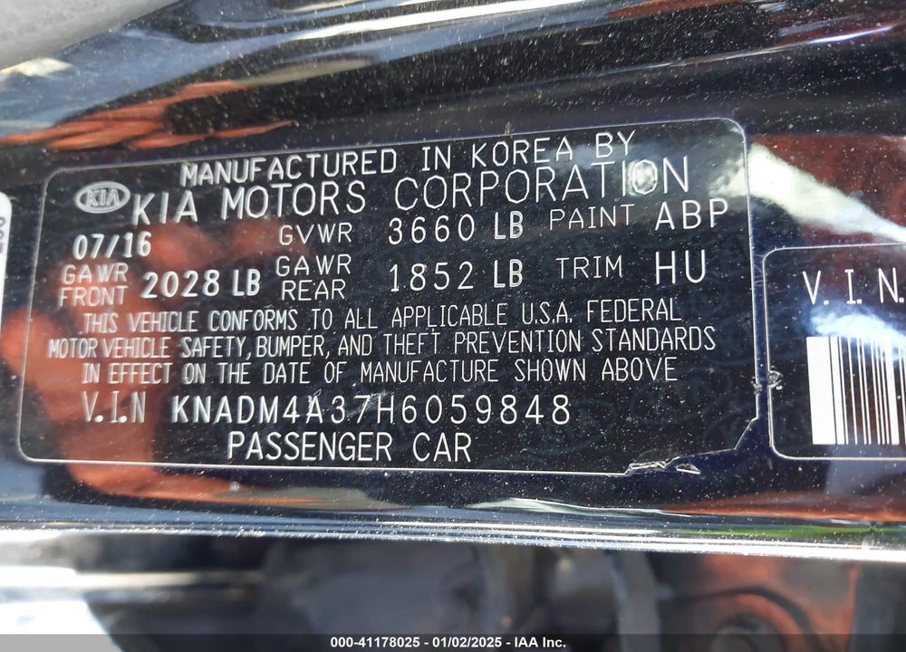 2017 KIA RIO LX VIN: KNADM4A37H6059848