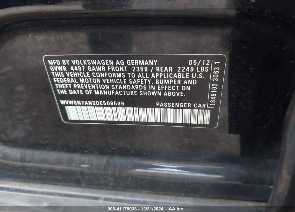 2013 VOLKSWAGEN CC 2.0T SPORT PLUS VIN: WVWBN7AN2DE508539