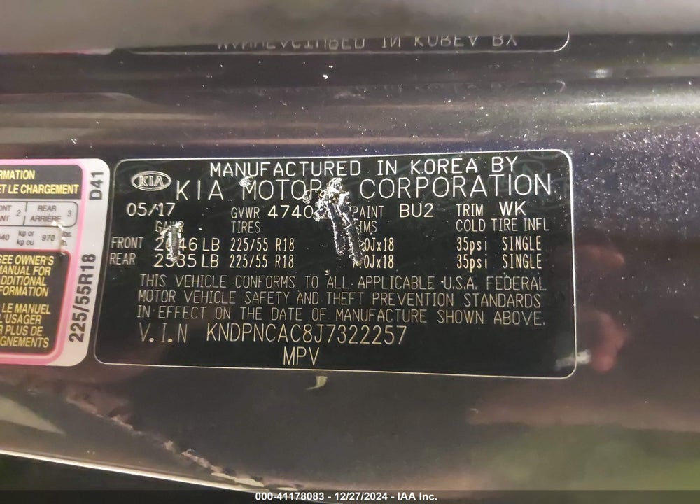 2018 KIA SPORTAGE EX VIN: KNDPNCAC8J7322257