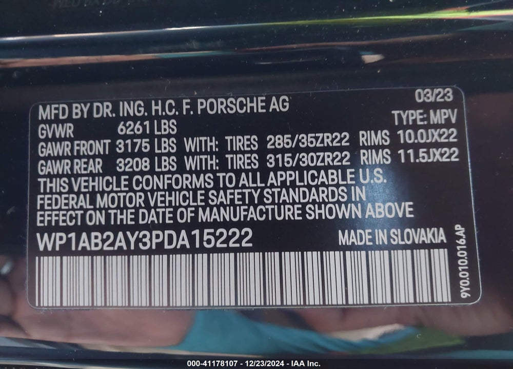 2023 PORSCHE CAYENNE S/S PLATINUM EDITION VIN: WP1AB2AY3PDA15222