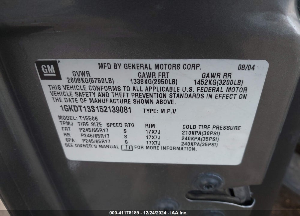2005 GMC ENVOY SLT VIN: 1GKDT13S152139081