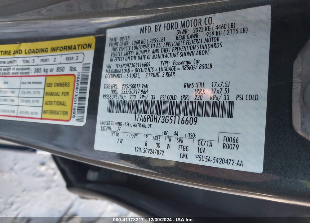2016 FORD FUSION VIN: 1FA6P0H73G5116609