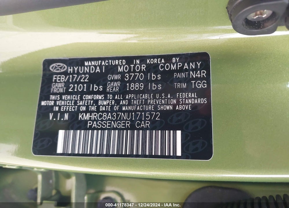 2022 HYUNDAI VENUE VIN: KMHRC8A37NU171572
