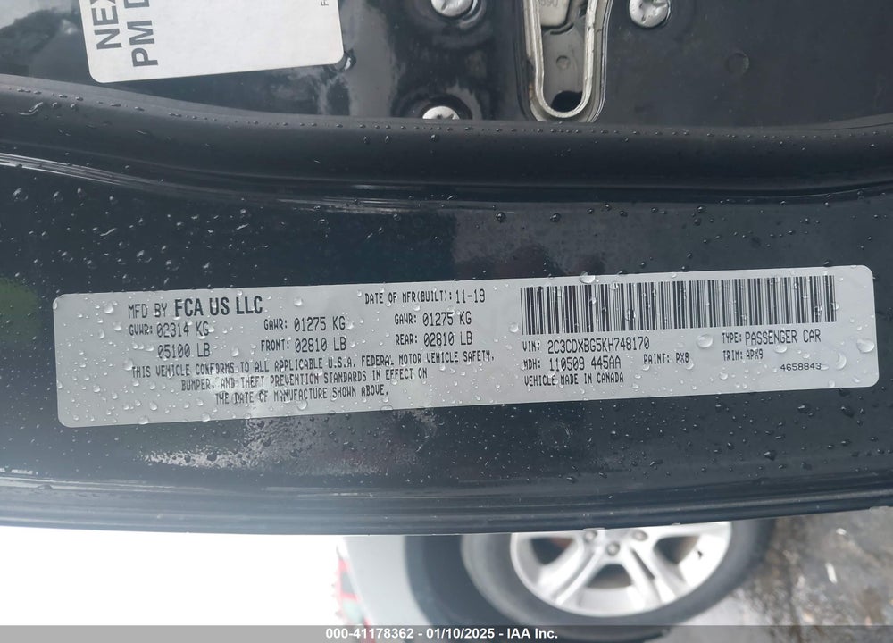2019 DODGE CHARGER SXT RWD VIN: 2C3CDXBG5KH748170