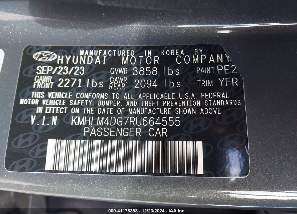 2024 HYUNDAI ELANTRA VIN: KMHLM4DG7RU664555