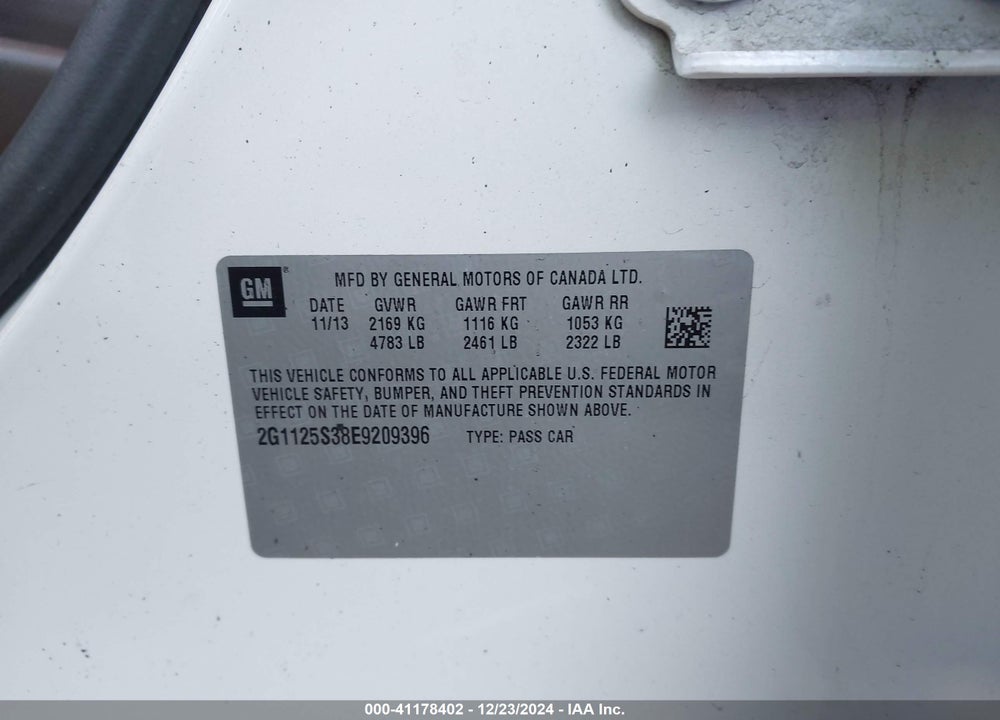 2014 CHEVROLET IMPALA VIN: 2G1125S38E9209396