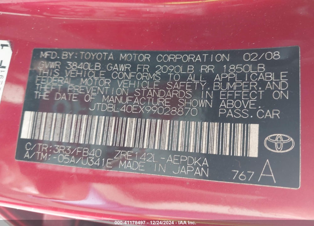 2009 TOYOTA COROLLA LE VIN: JTDBL40EX99028870