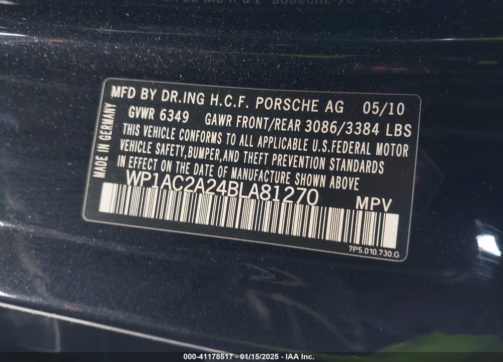 2011 PORSCHE CAYENNE VIN: WP1AC2A24BLA81270