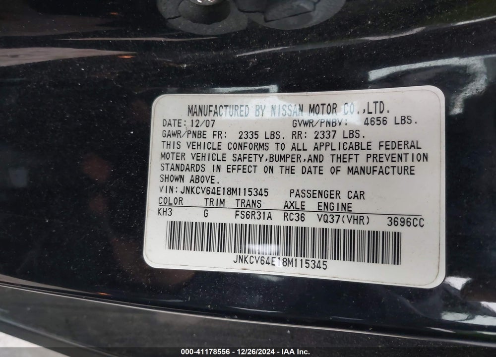 2008 INFINITI G37 SPORT VIN: JNKCV64E18M115345