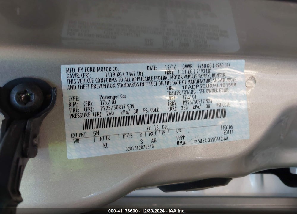 2017 FORD C-MAX VIN: 1FADP5EUXHL101598