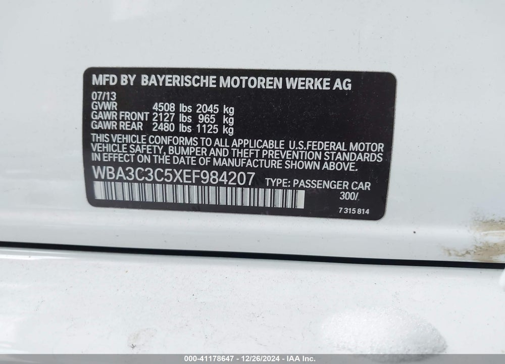 2014 BMW 320I XDRIVE VIN: WBA3C3C5XEF984207