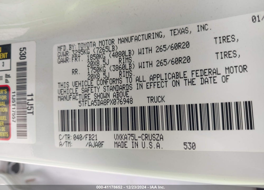 2023 TOYOTA TUNDRA SR5 VIN: 5TFLA5DA8PX076048