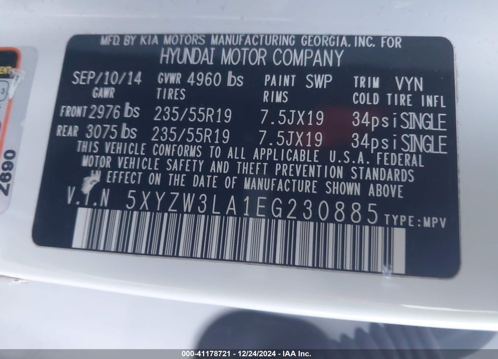 2014 HYUNDAI SANTA FE SPORT VIN: 5XYZW3LA1EG230885
