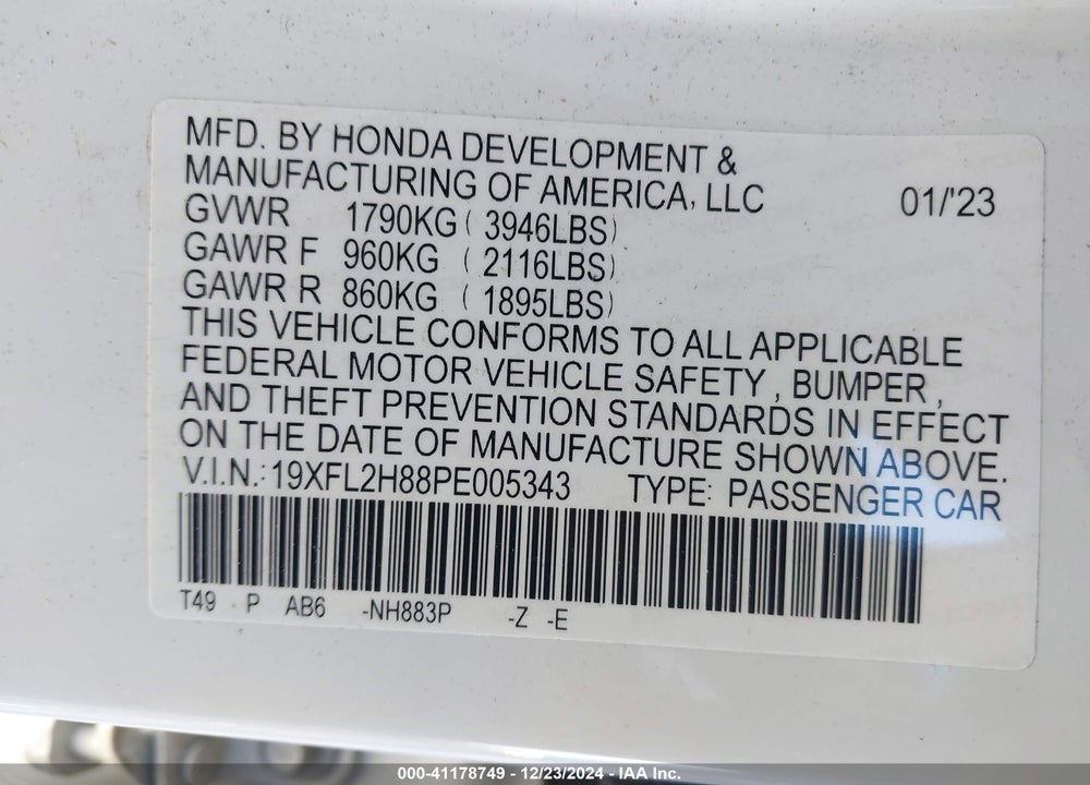 2023 HONDA CIVIC SPORT VIN: 19XFL2H88PE005343