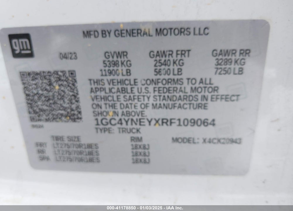 2024 CHEVROLET SILVERADO 2500HD 4WD LONG BED LT VIN: 1GC4YNEYXRF109064