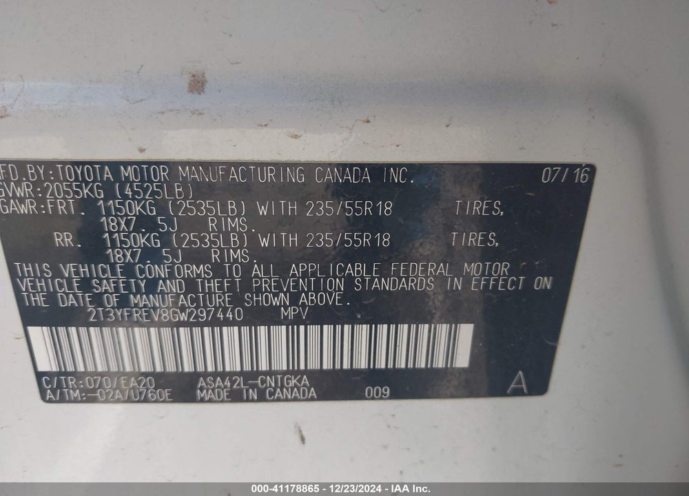 2016 TOYOTA RAV4 VIN: 2T3YFREV8GW297440