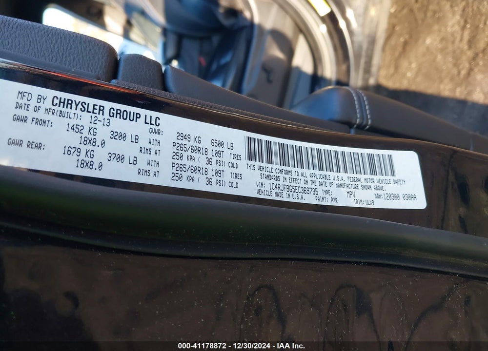2014 JEEP GRAND CHEROKEE LIMITED VIN: 1C4RJFBG5EC369735