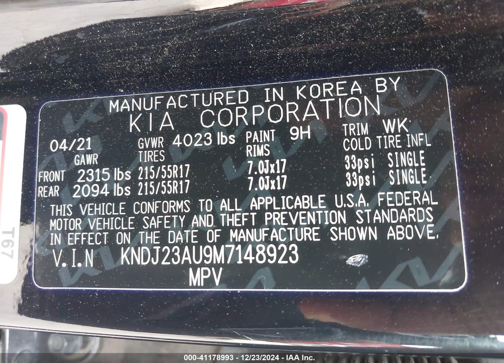 2021 KIA SOUL VIN: KNDJ23AU9M7148923