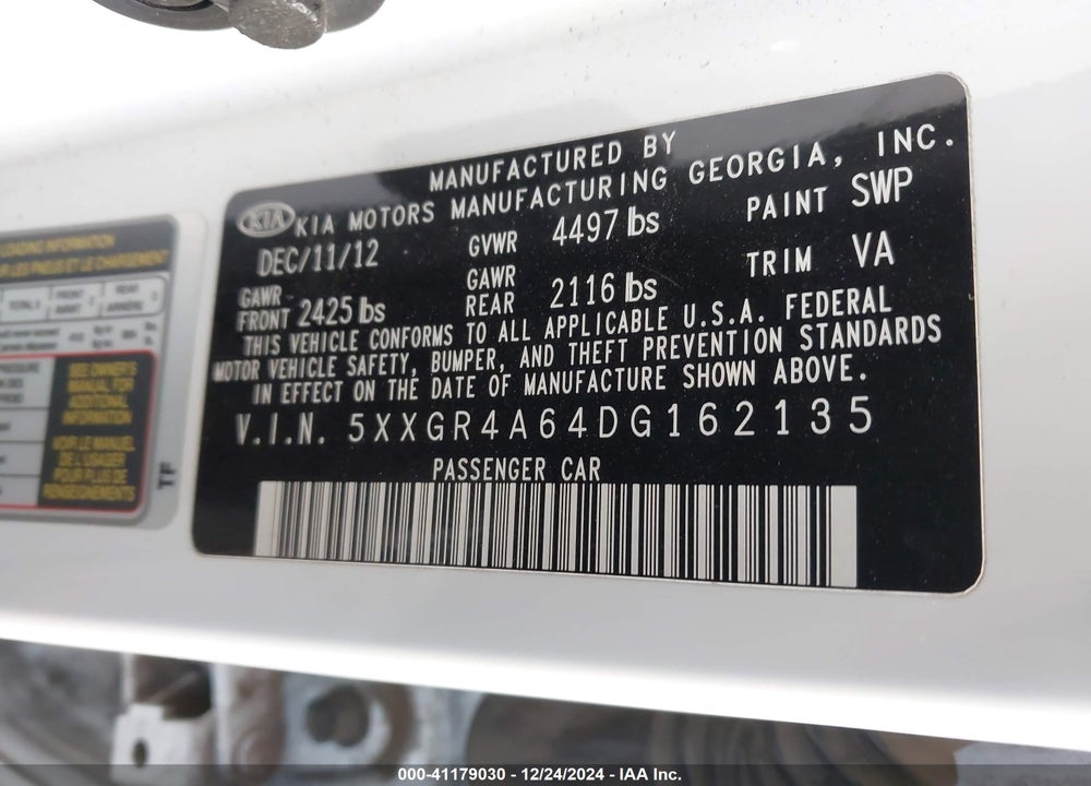 2013 KIA OPTIMA SX VIN: 5XXGR4A64DG162135