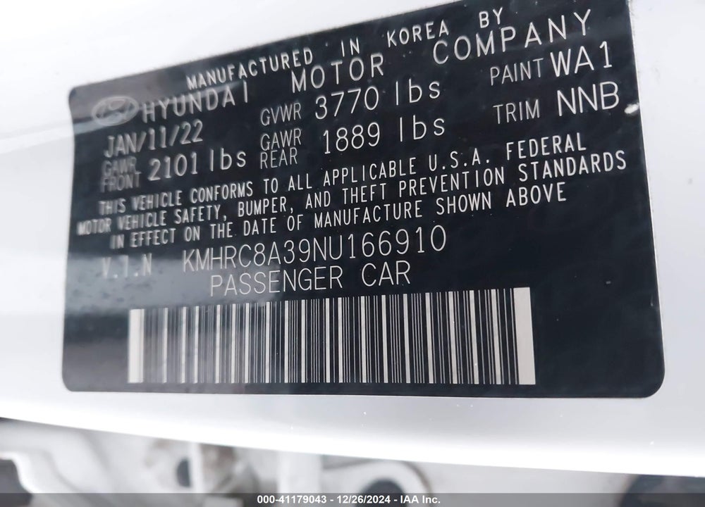 2022 HYUNDAI VENUE LIMITED VIN: KMHRC8A39NU166910