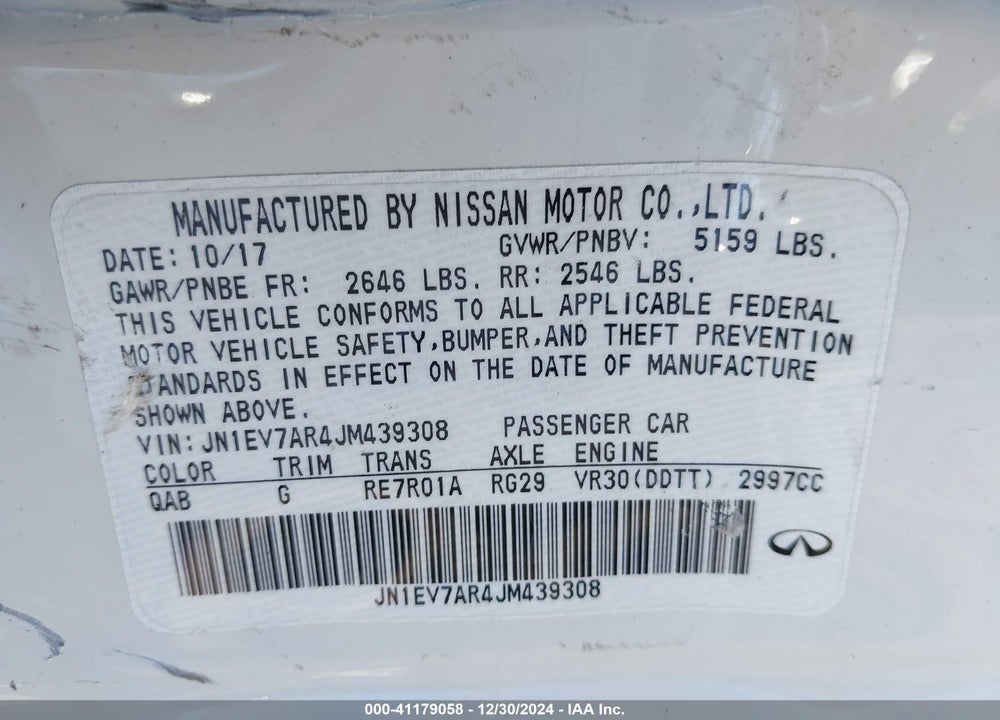 2018 INFINITI Q50 VIN: JN1EV7AR4JM439308