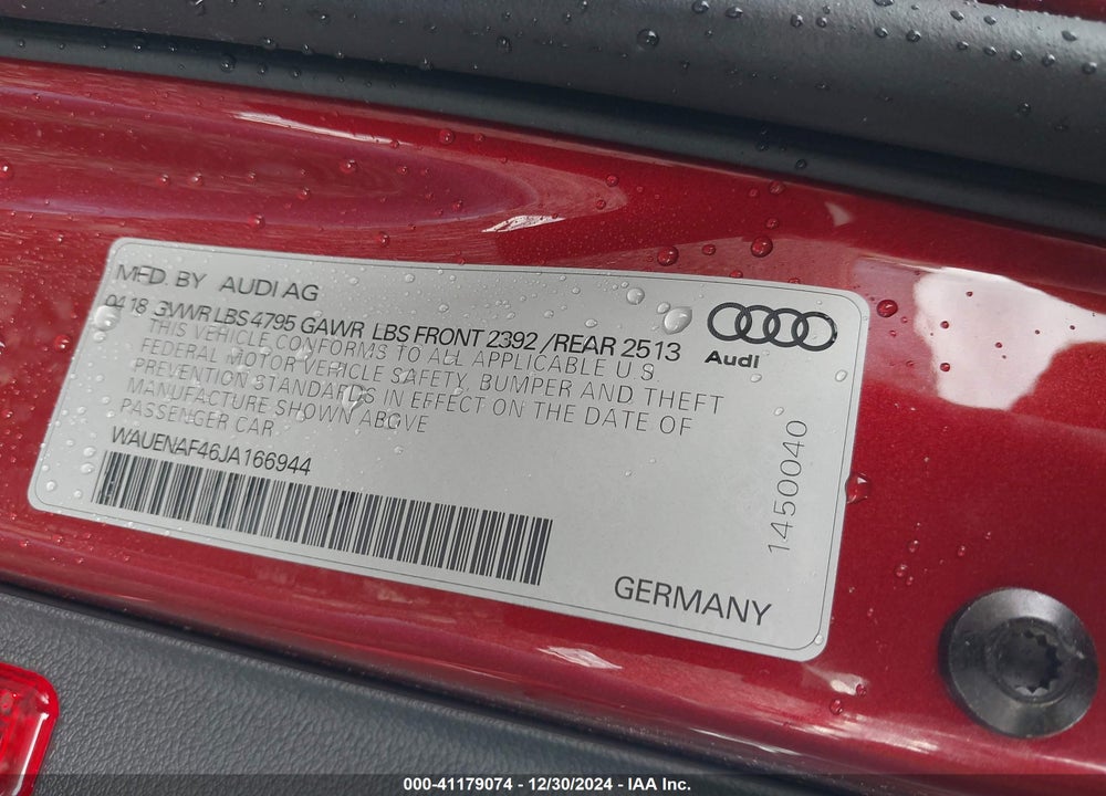 2018 AUDI A4 VIN: WAUENAF46JA166944