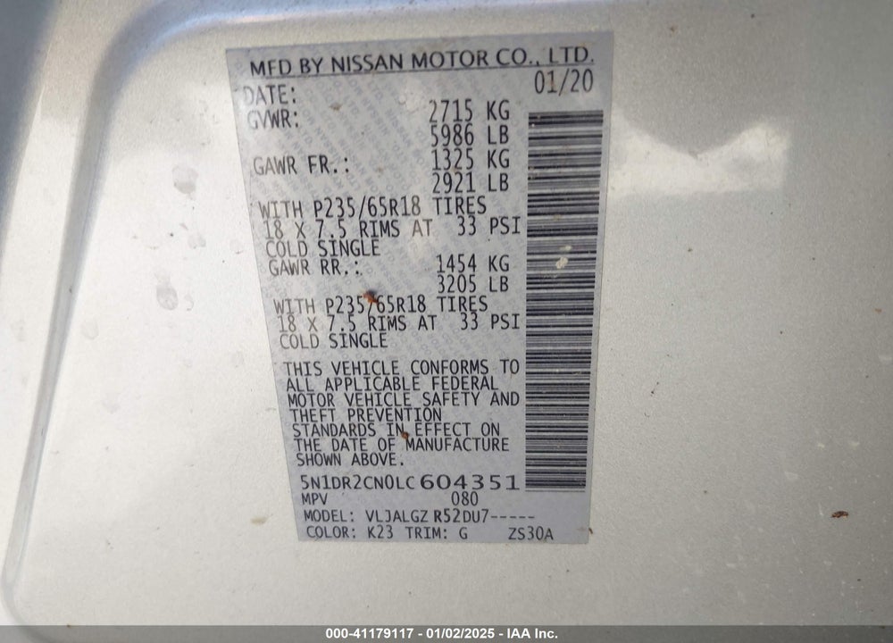 2020 NISSAN PATHFINDER SL 2WD VIN: 5N1DR2CN0LC604351