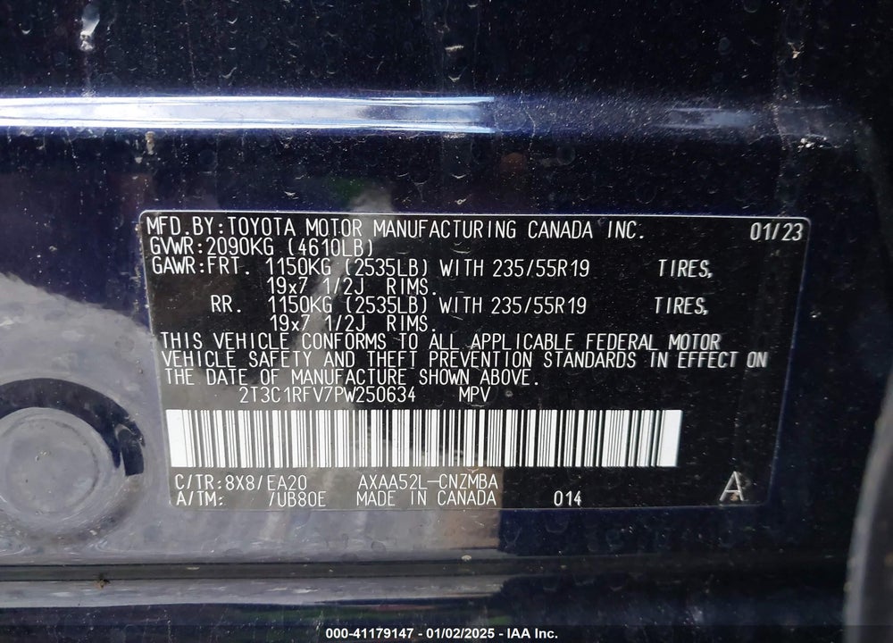 2023 TOYOTA RAV4 XLE PREMIUM VIN: 2T3C1RFV7PW250634