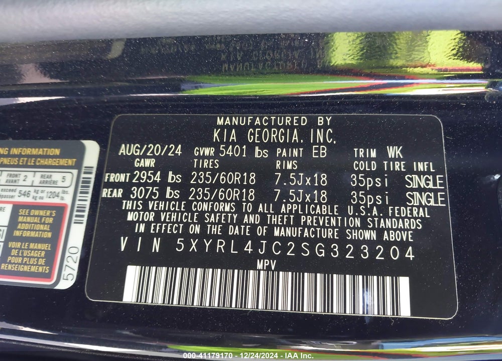 2025 KIA SORENTO S VIN: 5XYRL4JC2SG323204