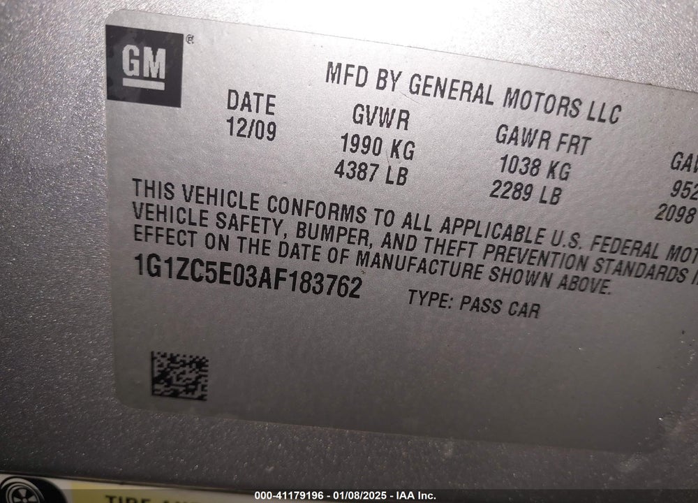 2010 CHEVROLET MALIBU VIN: 1G1ZC5E03AF183762
