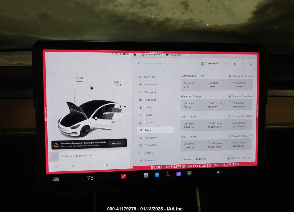 2019 TESLA MODEL 3 VIN: 5YJ3E1EB1KF437718
