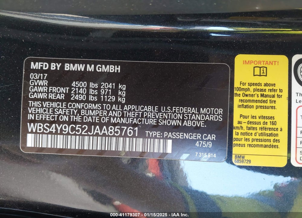 2018 BMW M4 VIN: WBS4Y9C52JAA85761