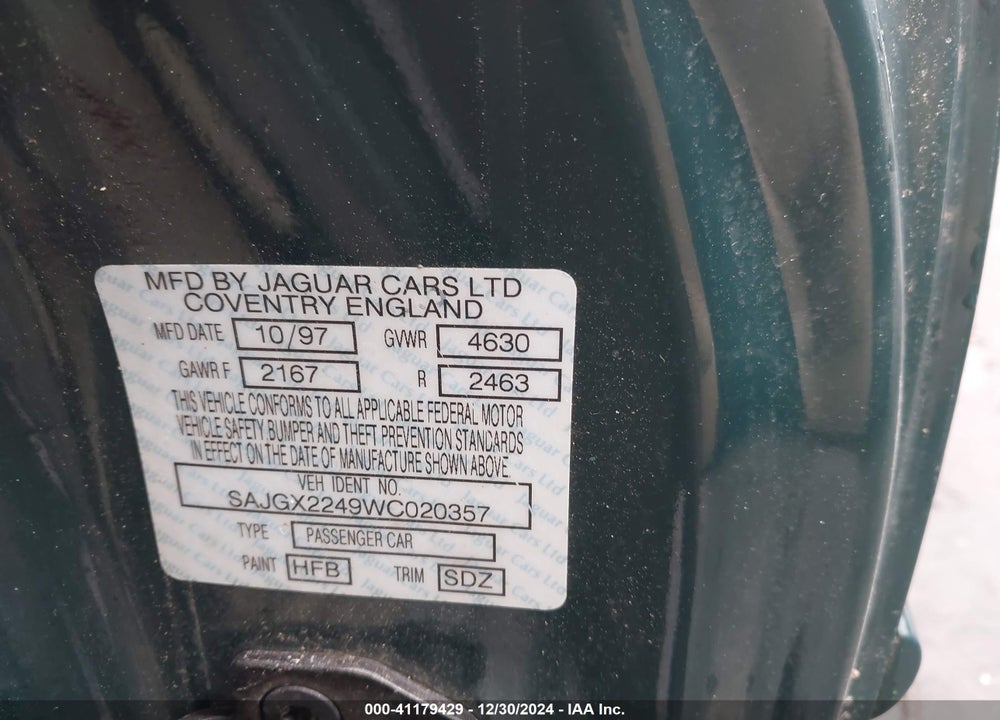 1998 JAGUAR XK8 VIN: SAJGX2249WC020357