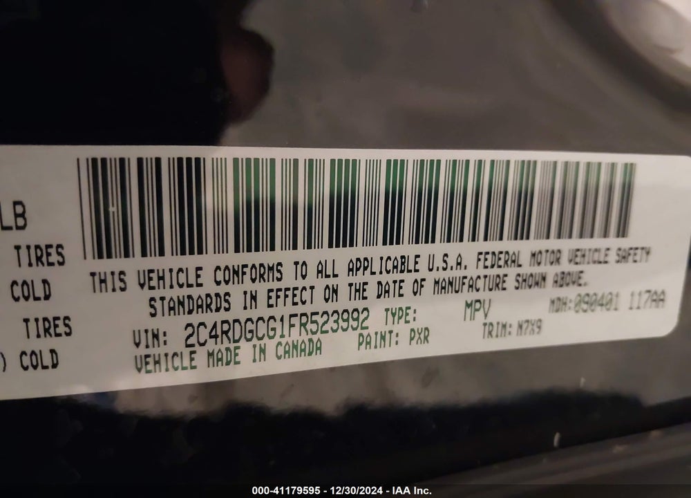 2015 DODGE GRAND CARAVAN SXT VIN: 2C4RDGCG1FR523992